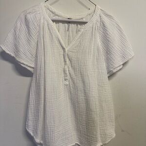Women's White Gauze Henley Blouse